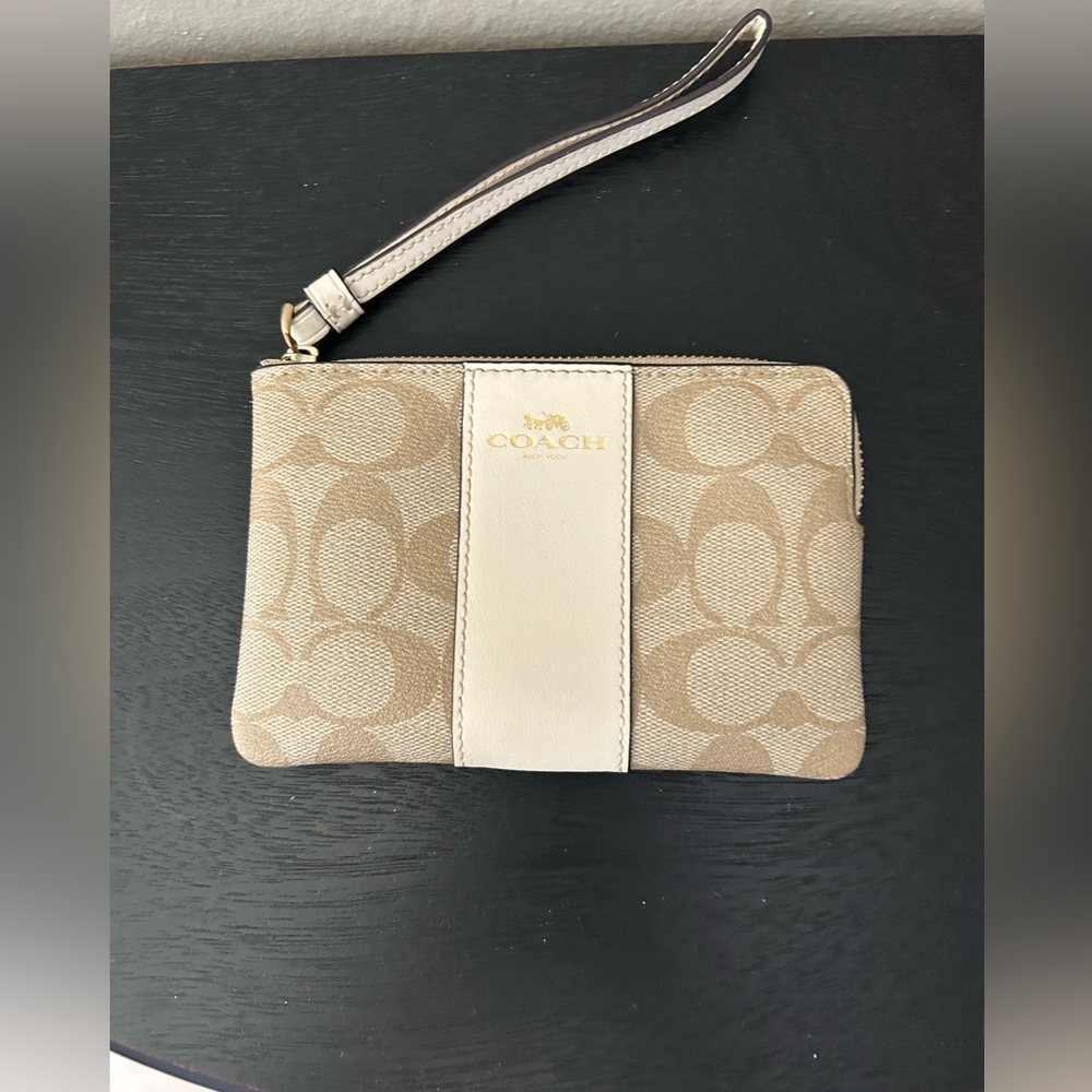 Coach Zip Wristlet in Brown and Gold